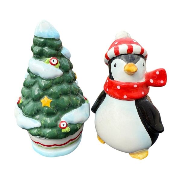 Unbranded Other - 🐧 Penguin & Christmas Tree Salt Pepper Shakers Ceramic Holiday Winter Decor